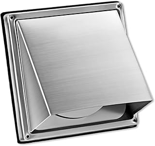 Square Cowled External Air Vent Wall Vent 150mm-6 inch, Stainless Steel Cushioned Non Return Moving Gravity Flap to Protec...