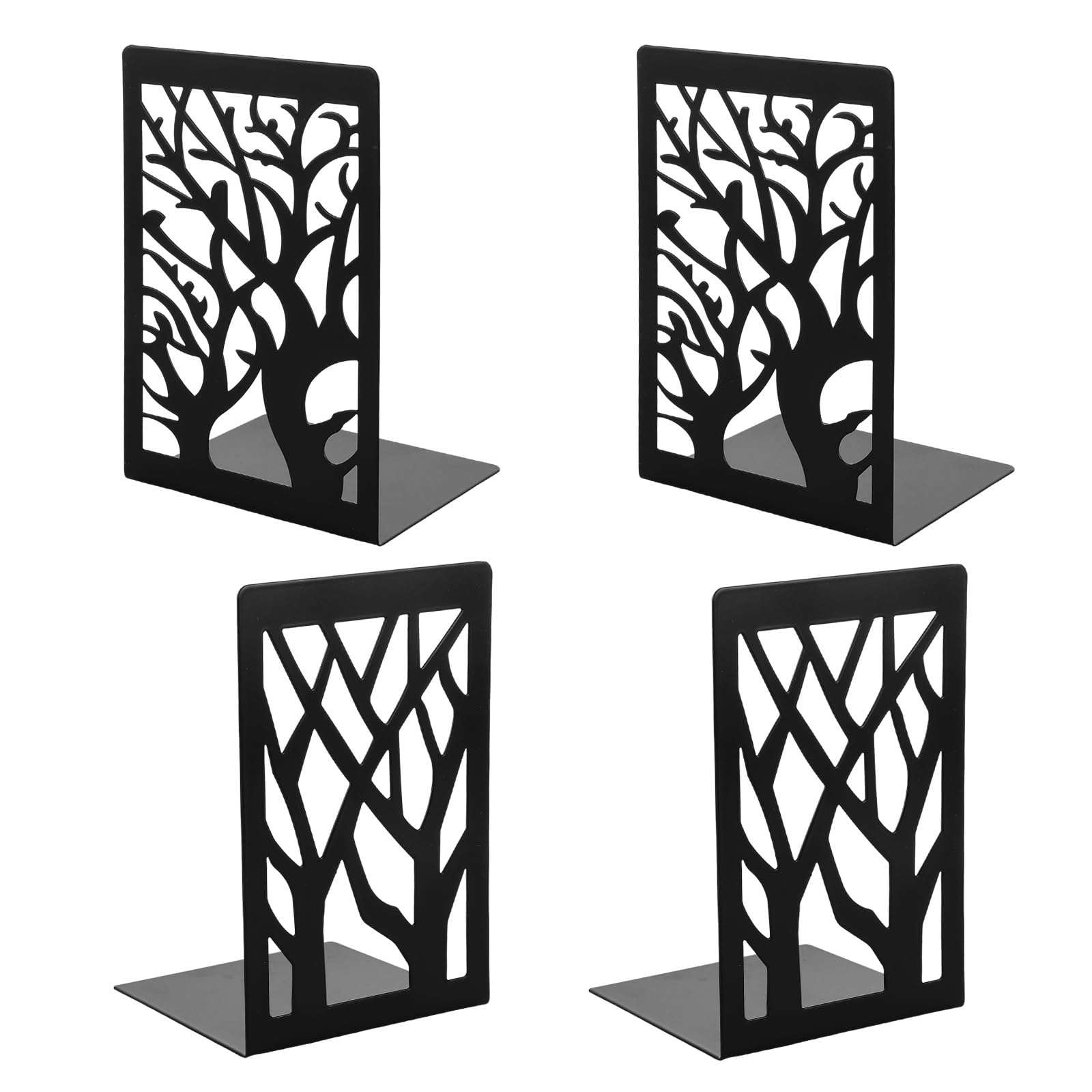 ASelected 4PCS Heavy Duty Metal Bookend Two Pairs of Black Bookend L Shaped Bookends with Non Slip Mat, Book Stopper for Home Office Library Bookshelf
