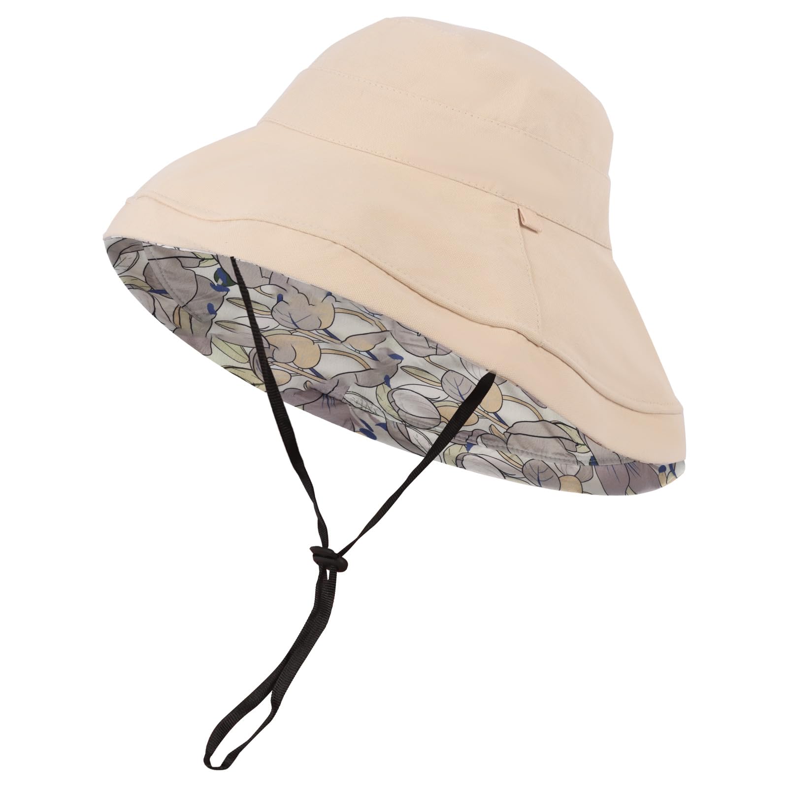 Creaher Women's Beige Sun Hat Reversible Bucket Hat, Wide Brim Summer Beach Bucket Caps Foldable Uv Sun Protection Fisherman Hats For Summer Fishing Travel Hiking Beach