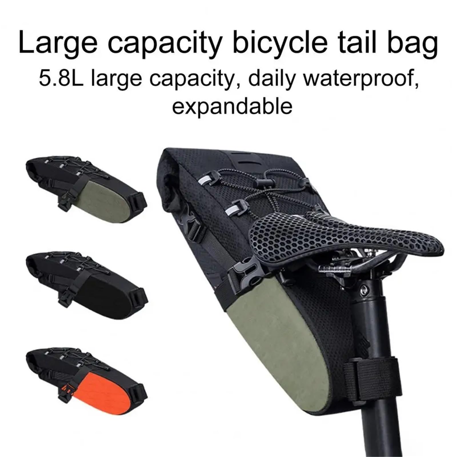 Borsa Da Sella Bici Borsa portaoggetti for sella bicicletta di grande capacità da 5,8 litri, borsa bici, riflettente impermeabile ciclismo(Orange)