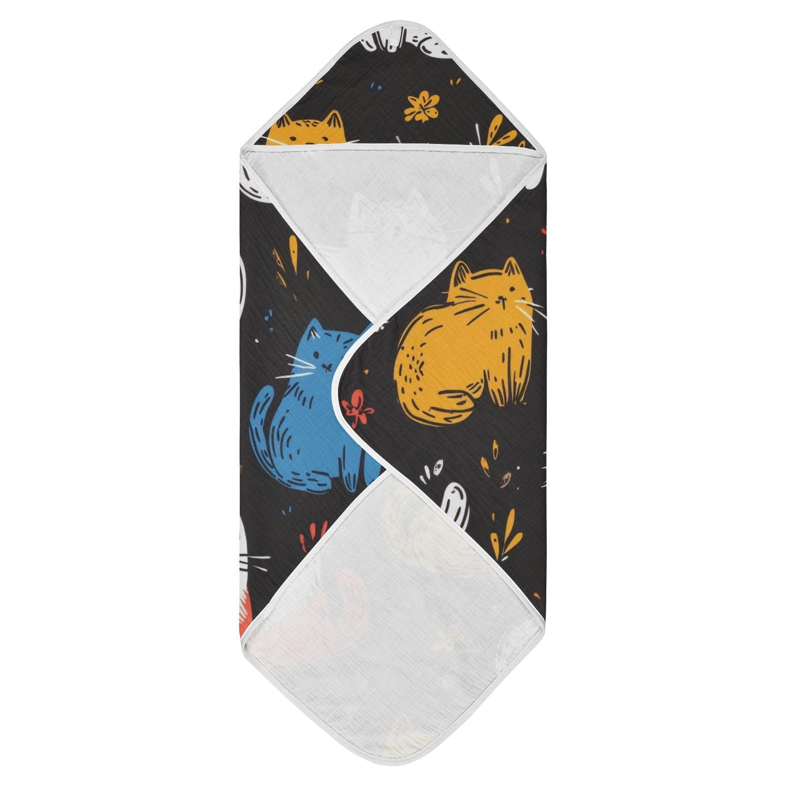 PaChyLuu Cute Cats Baby Hooded Towel Soft Cotton Baby Towels Ultra Absorbent Bath Towel for Babies Boys Girls, 35x35 Inch