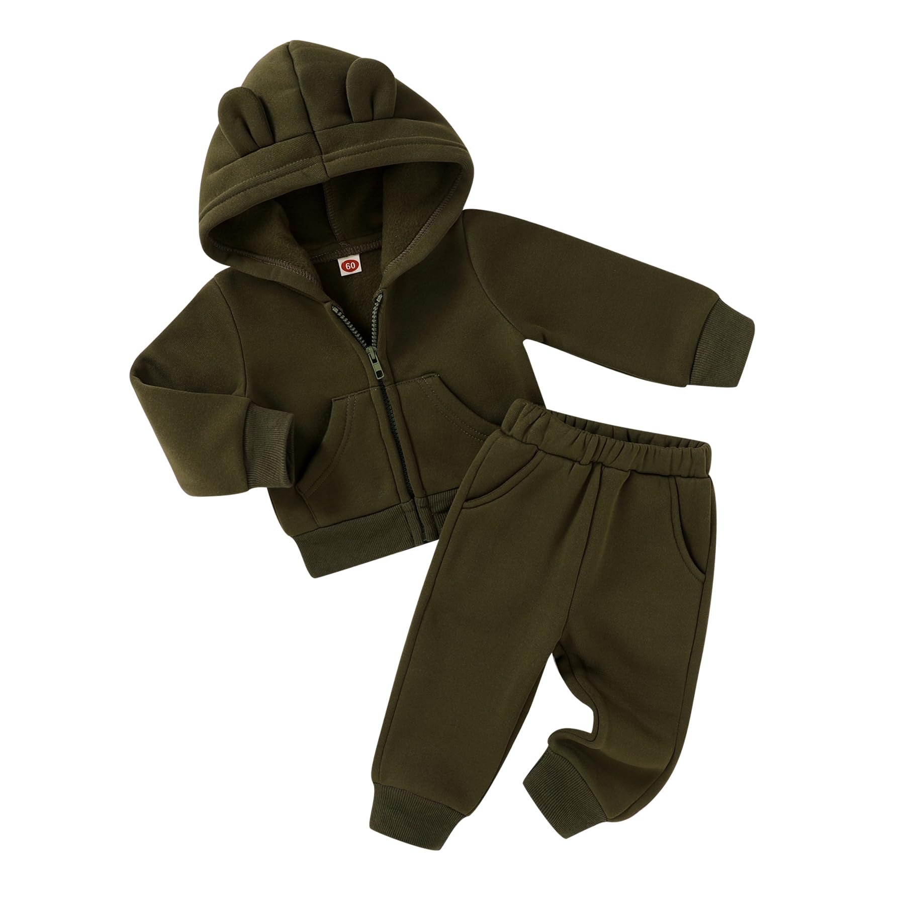 Happy Town Baby Clothes for Girls Boys Clothes Solid Color Zipper Hoodie and Pants Set Infant Fall Winter Outfits