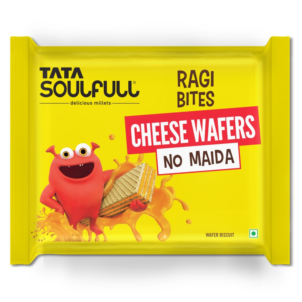 Tata Soulfull Ragi Bites Cheese Wafers, No Maida, Cheese Flavor, Wholesome Snack for Kids & Adults, 50g