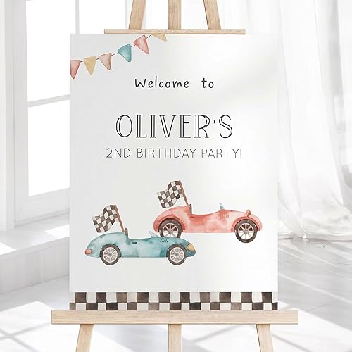 Miniatura 8 de QSIPVANG Letrero personalizado de decoración de cumpleaños de dos rápidos, decoración de pared de lienzo con temática de autos de carreras, pancarta