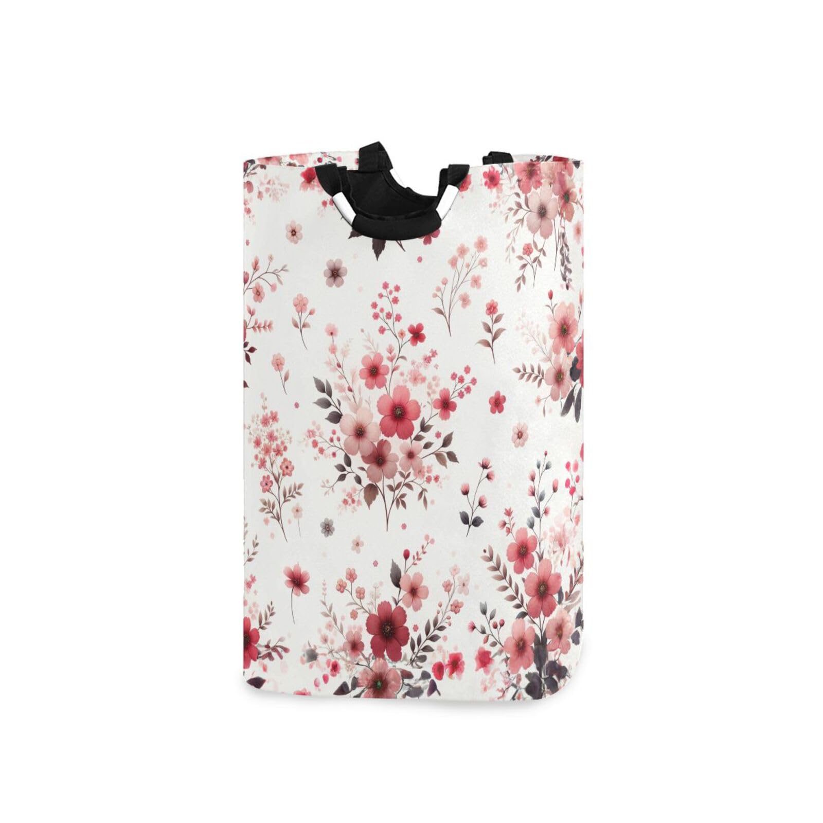 Jihqo Laundry Hamper Basket Pink Tiny Flowers Collapsible Nursery Storage Bin Waterproof Clothing Baskets for Home Bedroom Bathroom Washing Room