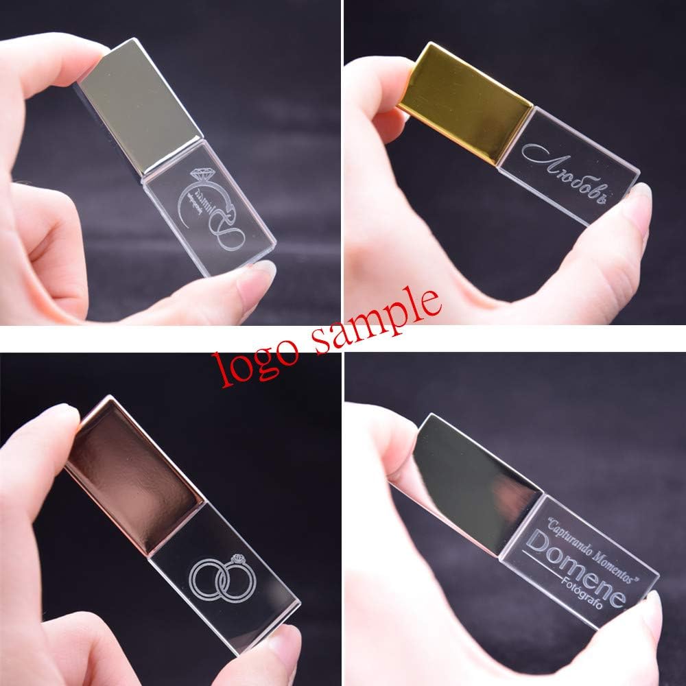 50 Pack Custom Rose Gold USB Flash Drives Personalized with Your Logo, USB 2.0 Crystal USB Flash with White Box Customise Wedding Photography Logo Storage USB Pen Driver (2GB, 50pcs usbs+Boxes)