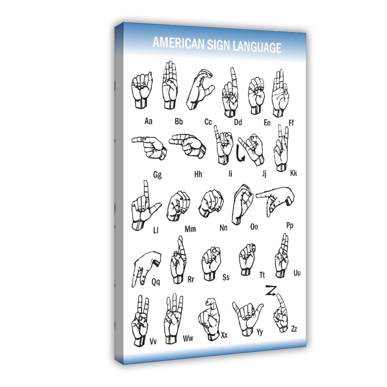 ASL Alphabet Poster American Sign Language Alphabet Educational Wall Art for Living Room Bedroom Office Room Decor Gift, 16x24inch(40x60cm) Frame
