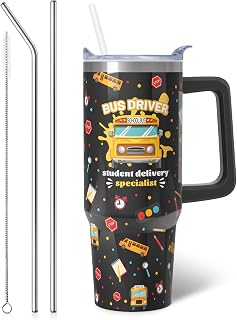 30 oz Bus Driver Insulated Tumbler with Handle & Straw for Daily Use Gifts | Double Wall Vacuum Insulated Bus Driver Stainless Steel Cup Water Bottle for Daily Use, Christmas Appreciation Birthday Gifts