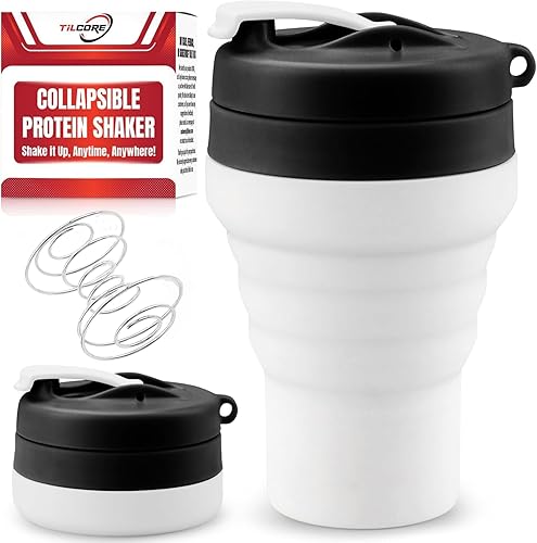 Botella mezcladora de proteínas plegable, tapa a prueba de fugas, de grado alimenticio, coctelera de 20 onzas, vaso mezclador de silicona