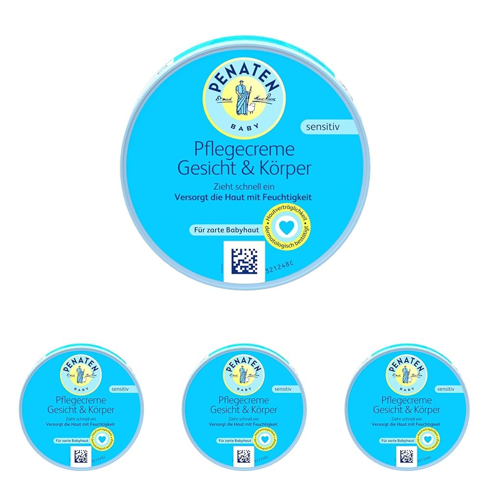 PENATEN Baby Pflegecreme Gesicht & Körper, Babypflege Creme zur Versorgung der Haut mit Feuchtigkeit, Baby Feuchtigkeitscreme für ein angenehm weiches Hautgefühl (1 x 100 ml) (Packung mit 4)