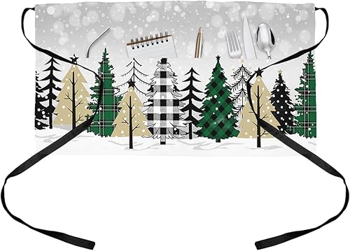 Miniatura 7 de Lsrtoss Delantales de servidor de Halloween con 3 bolsillos, delantal de cintura color naranja, calabaza, blanco, fantasma, negro, impermeable,