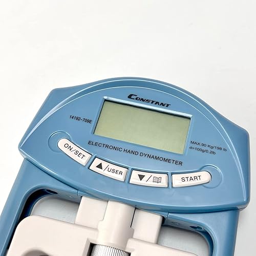 Miniatura 9 de Constant 200 libras, 198.4lbs, dinamómetro digital de mano, medidor de fuerza de agarre, captura automática, potencia de agarre de mano (gris)