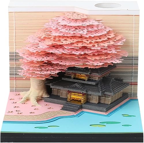 Bloc de notas 3D modelo árbol colorido 3D notas adhesivas notas de papel, bloc de notas de arte 3D con soporte para bolígrafo LED (árbol de