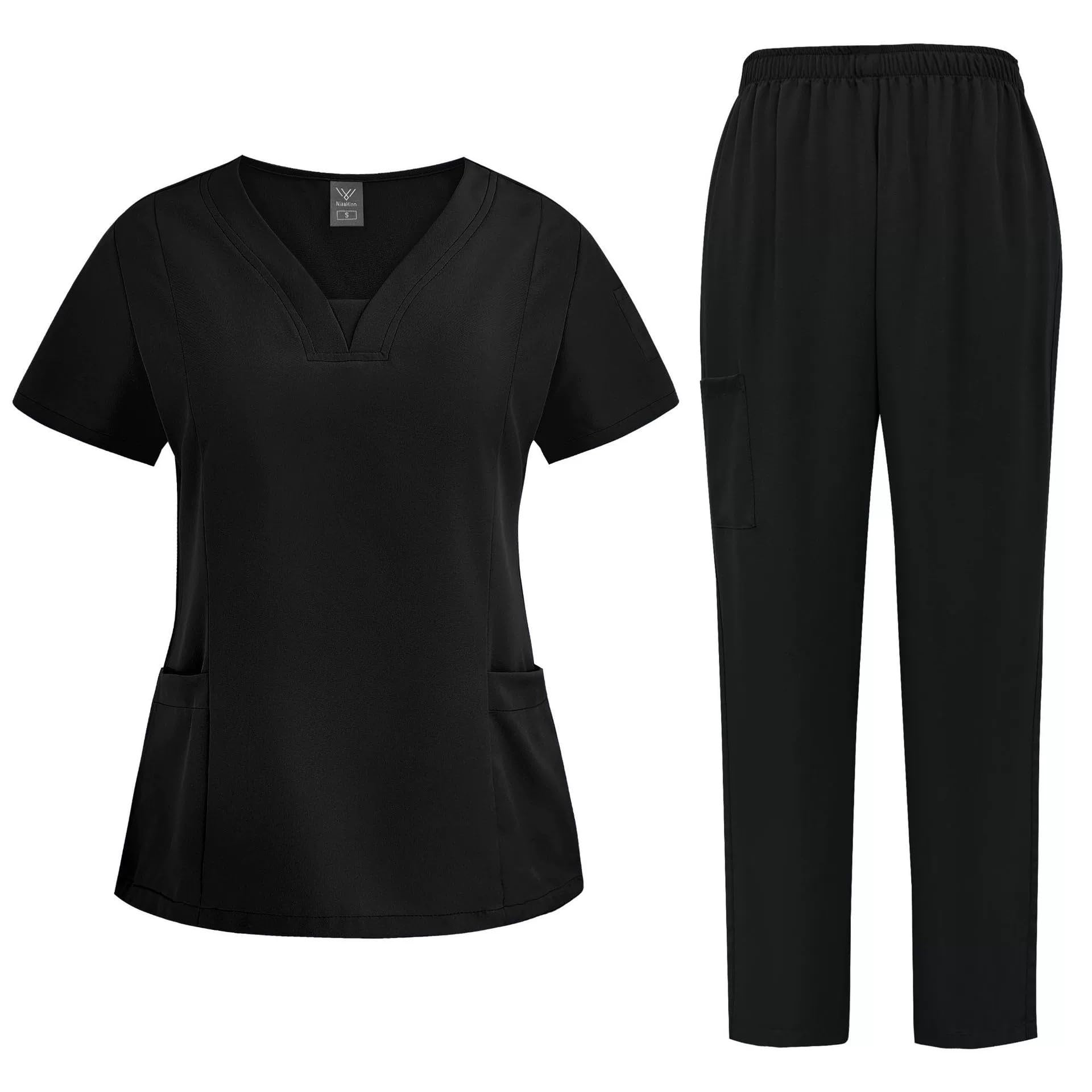 Scrubs Uniforms Women Set,Ladies Loose Thin Multipocket V-Neck Medical Uniforms & Scrubs Soft Comforts Healthcare Tunics Workwear