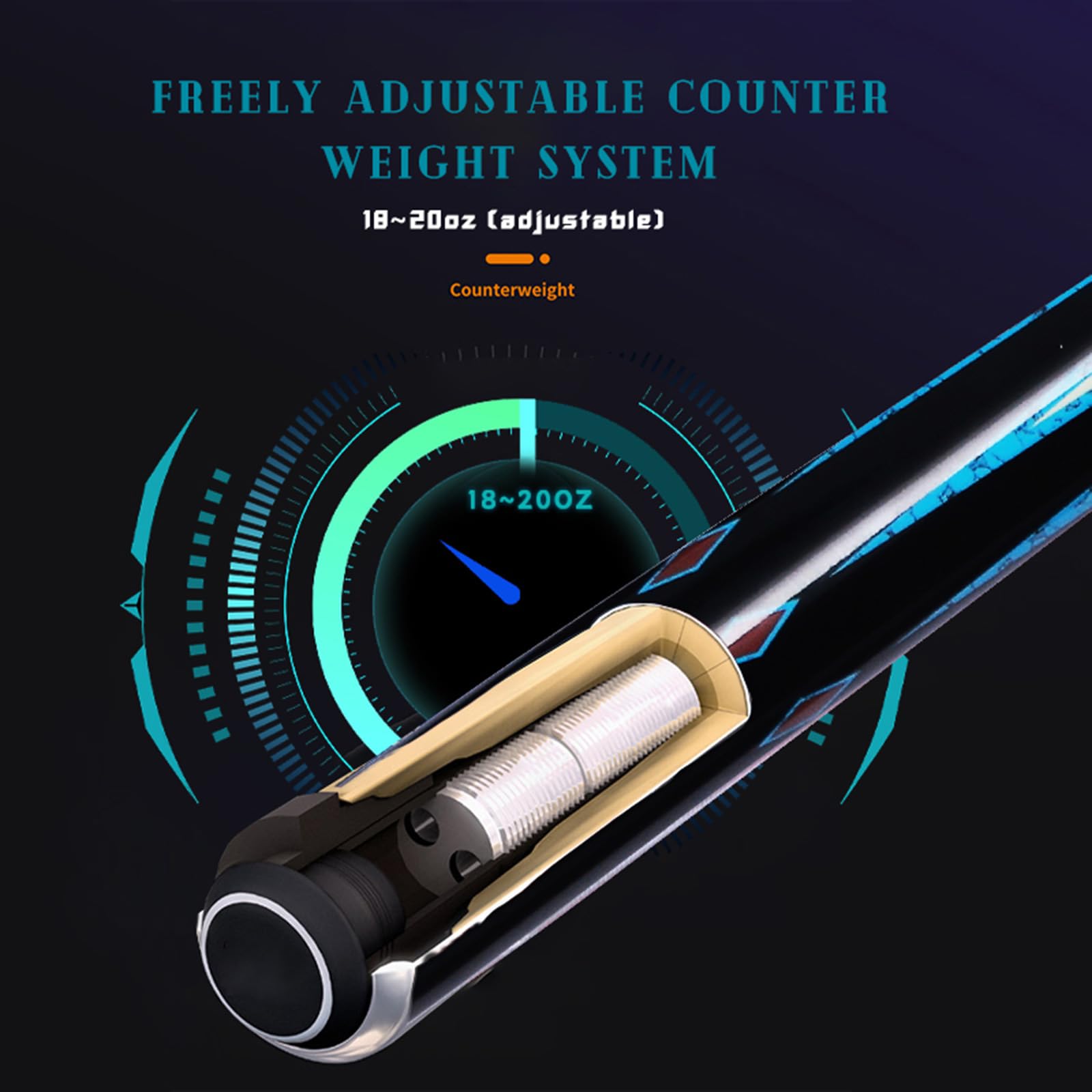OKHEALING Stecca da Biliardo Professionale in Fibra di Carbonio 145 cm, Testa 10,5 mm, 3/4 Testa Piccola