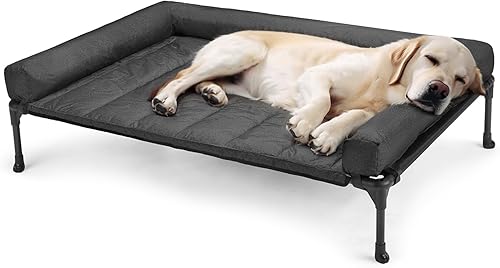 Miniatura 7 de Veehoo Cama Elevada Refrescante para Perro Añade Cojín Bolster Extraíble Impermeable Alfombrilla, Catre Elevado para Mascotas con Malla Teslin beige