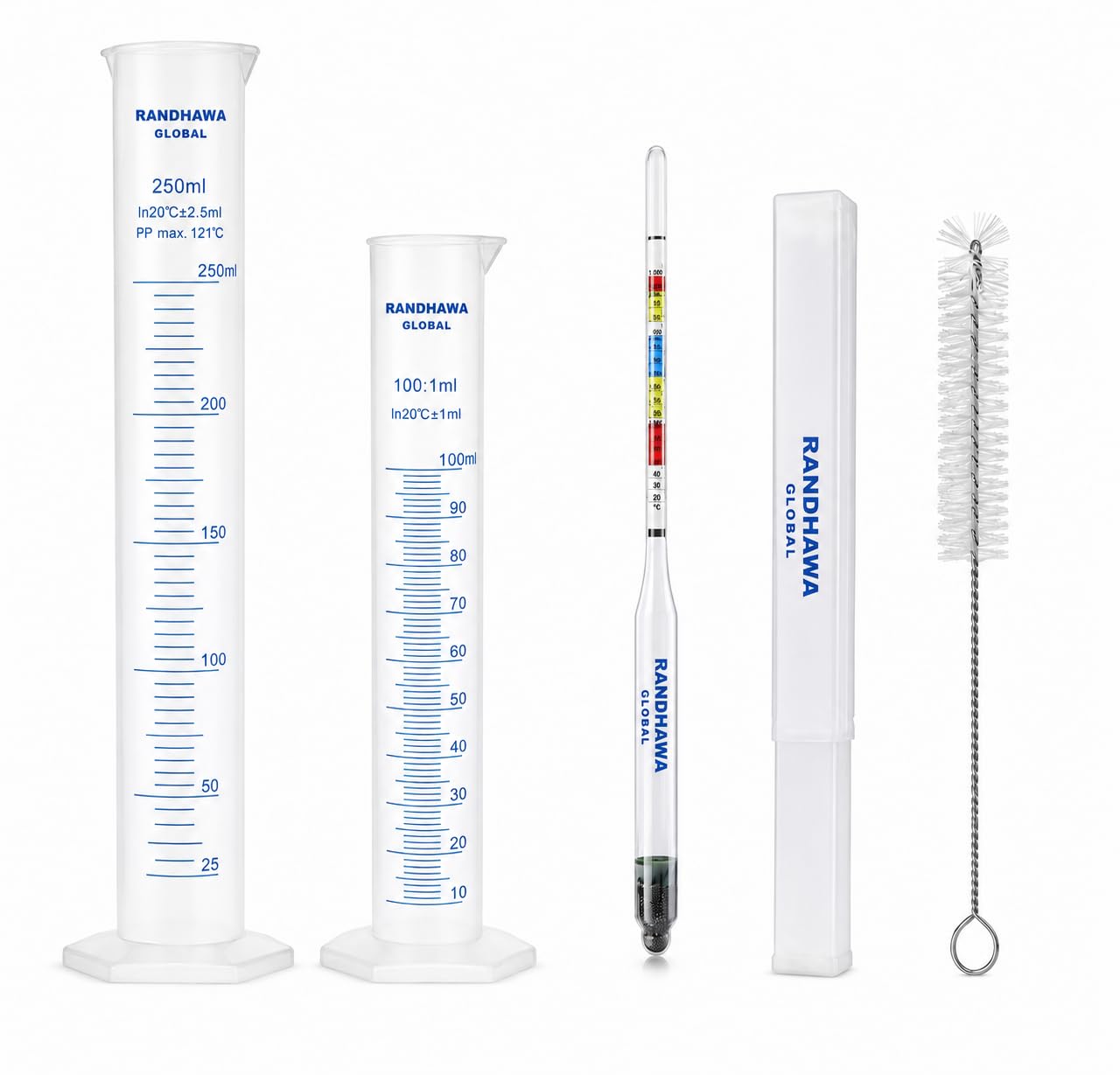 Triple Scale Alcohol Hydrometer and Measuring Cylinder with Cleaning Brush for Wine, Beer, Mead & Cider - ABV, Brix and Gravity Test Kit(-image-2