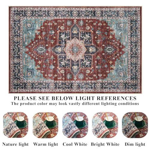 RUUGME Washable 9X12 Area Rugs - Large Boho Rugs for Living Room Stain Resistant Carpet Vintage Tribal Rugs for Bedroom Kitchen Bathroom with Non Slip Backing Home Decor Floor Decoration Mat 9x12 Red
