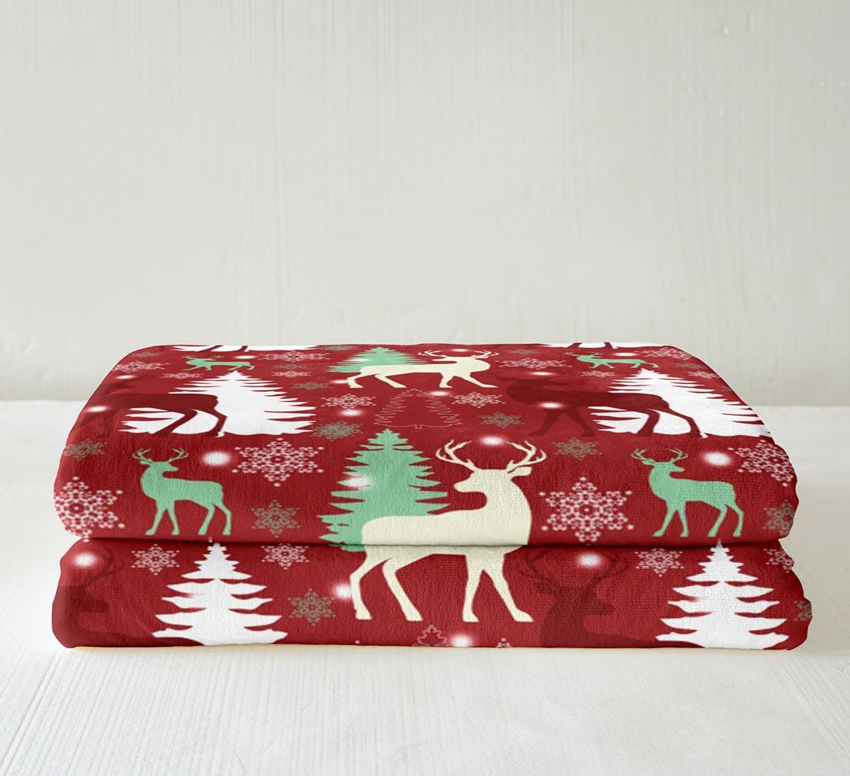 Homewish Weihnachts Fleece Decke 75x100cm - Winterdecke Mit Rentier Motiv