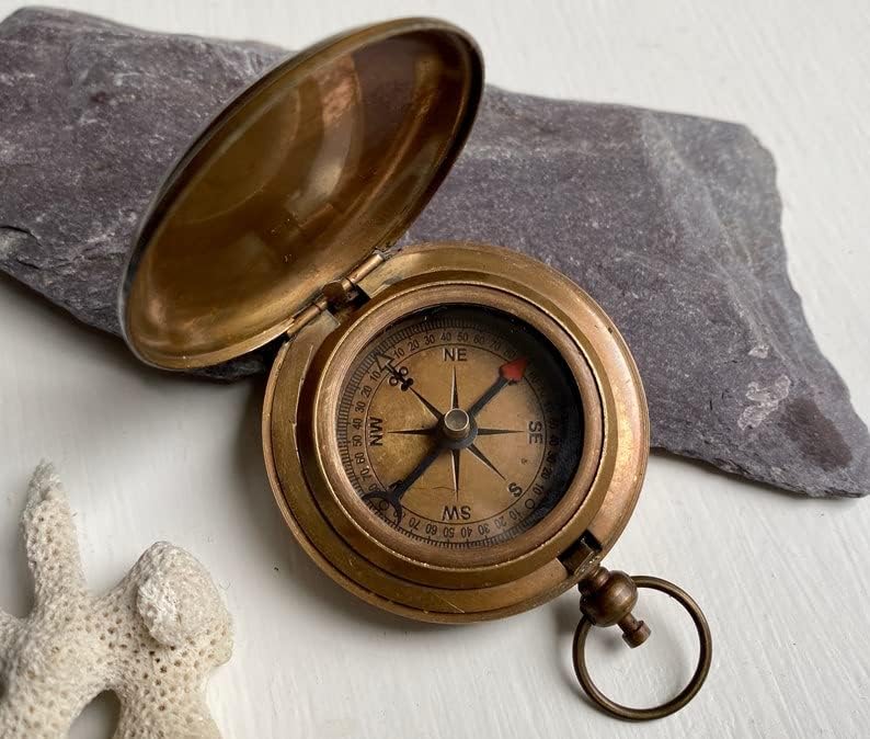 Handmade Vintage Style Antique Replica Nautical Brass Compass, Navigational Pirate Pocket Compass, Maritime Collection-image-49