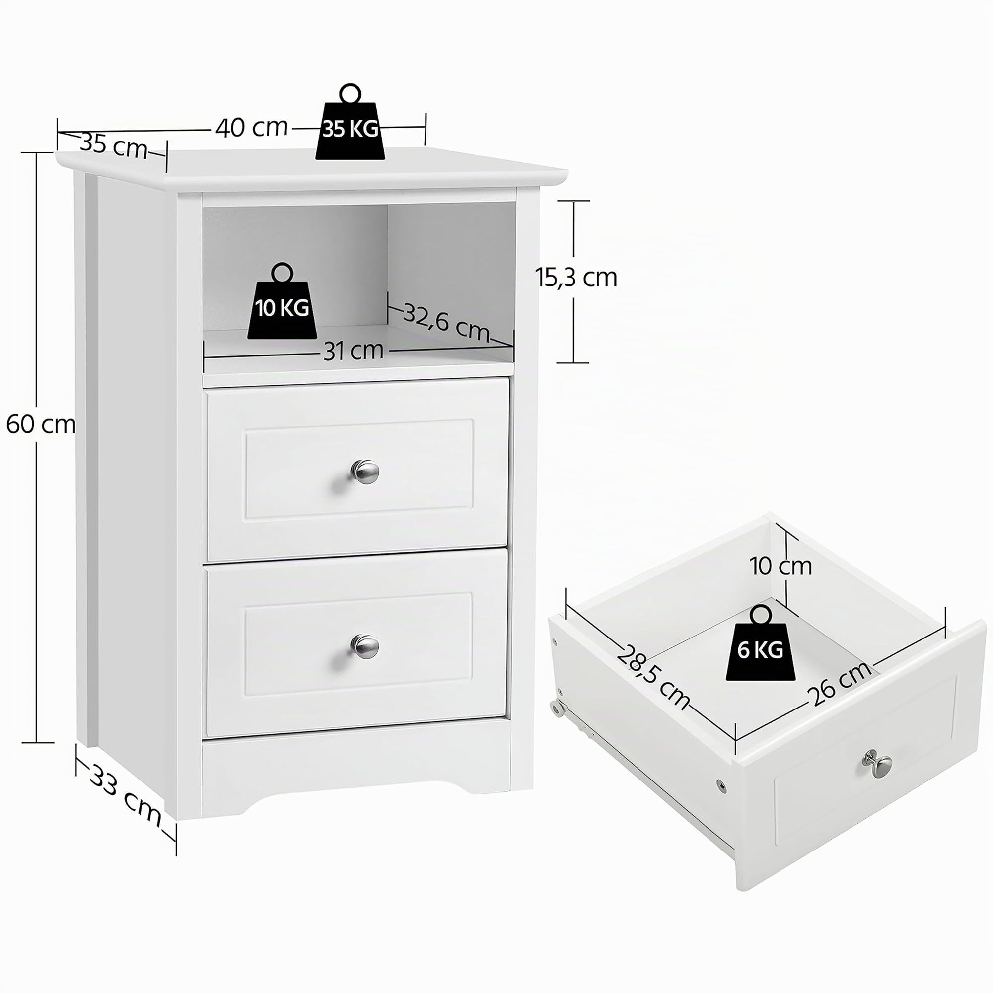 Yaheetech 2 Comodini Camera da Letto Comodino Cameretta 60 × 40 × 35 cm | Comodino Moderno con 2 Cassetti Ampi, Spazio Interno Generoso, Tavolino Lato per Cameretta e Divano Soggiorno