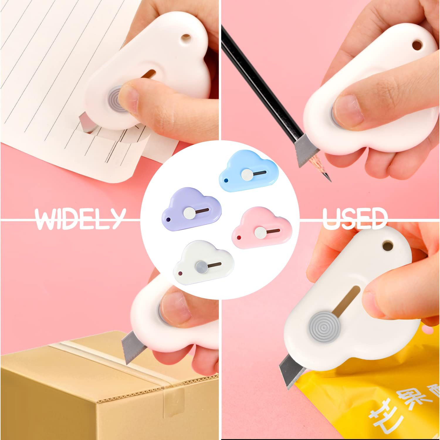 Mini Cutter Nuage Kawaii Ouvre Colis Enveloppe Papeterie Pastel Fournitures Scolaires Aesthetic Forme Nuage Rose Bleu Violet Blanc