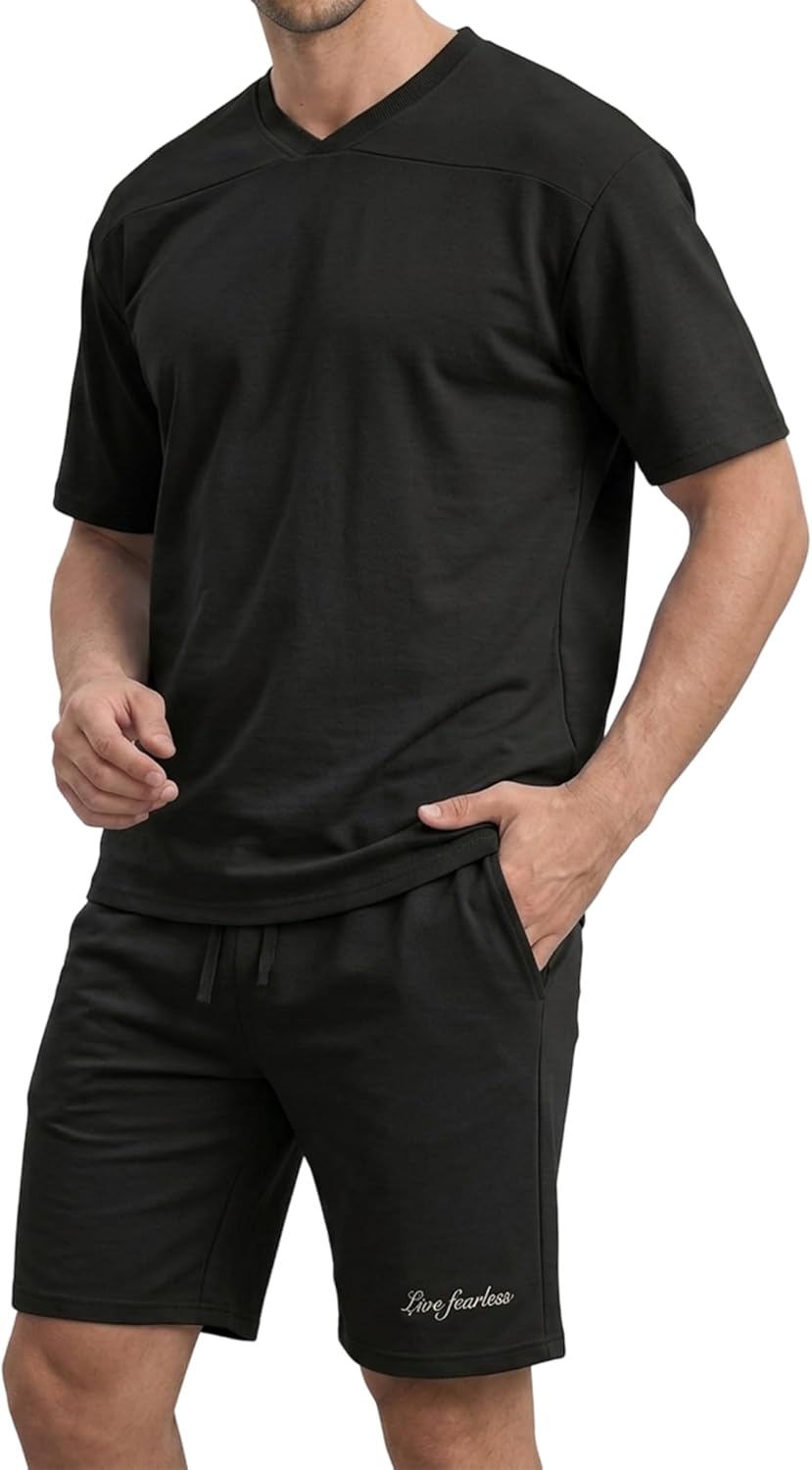 Opomelo Men's Summer 2 Piece Set T-Shirt & Shorts Outfit Beach Vacation Tracksuits Casual Lounge Wear
