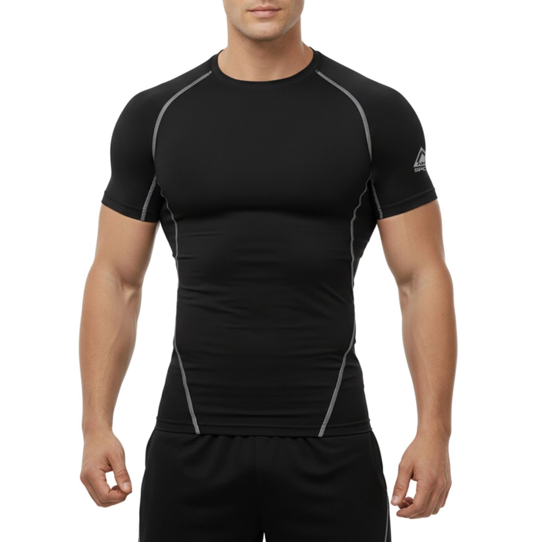 AMZSPORT Maglietta a Compressione da Uomo, a Maniche Corte, Funzionale, Cool Dry, per Allenamento e Corsa