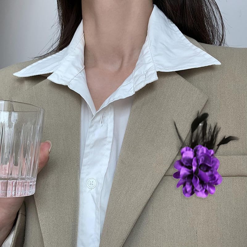 Image of Flower Brooch Pin Silks Wonderful Rose Camellia Feather Charm Fashion Beautiful Created Clip Hair Flowers Brooches Accessories Idea for Party Dance Wedding Banquet for Elegant Women Girl Gift