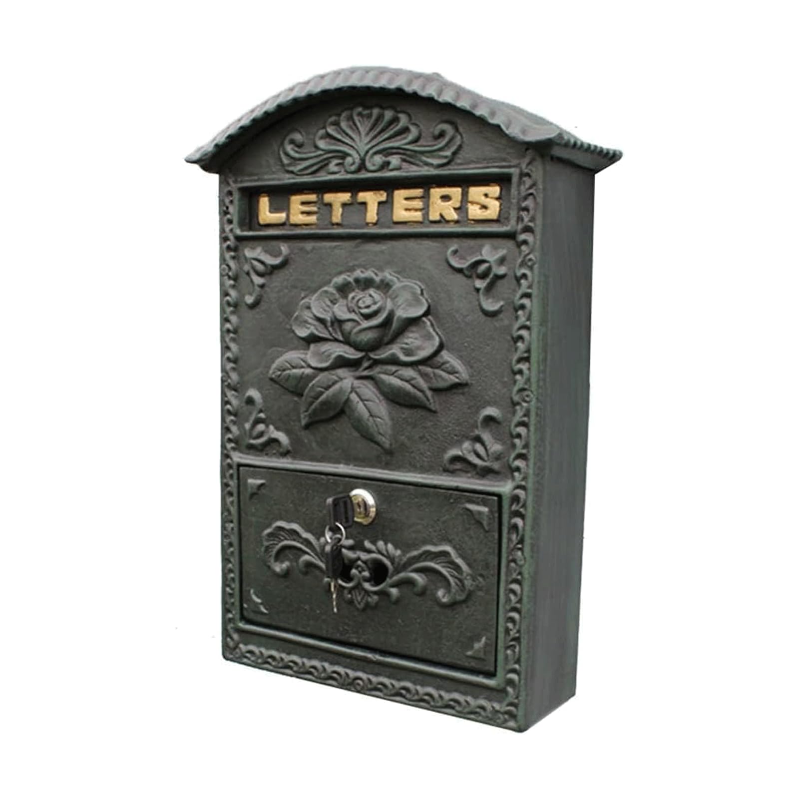 Exquisite Mailbox Wall Mounted Post Box Vintage Cast Iron Mailbox Security Lock Key Letter Box Vintage Drop Box Easy Installation Parcel Box safer