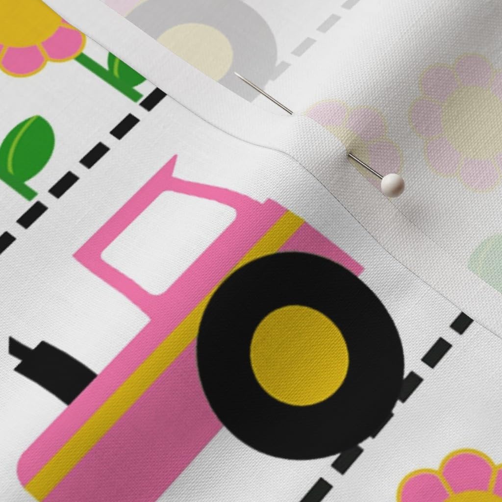 Spoonflower Fabric - Girly Pink Farm Tractor Farming Flowers Floral Tools Girl Nursery Printed on Petal Signature Cotton Fabric Fat Quarter - Sewing Quilting Apparel Crafts Decor