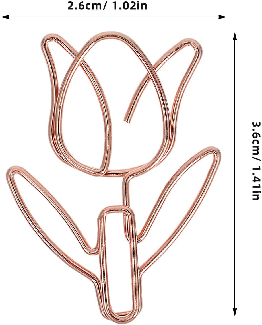 Zerodeko 20pcs Rose Gold Tulip Paper Clips Cute Flower File Clips Cartoon Novelty Paperclip Accessories for Office, School, and Home Document Organization image 2