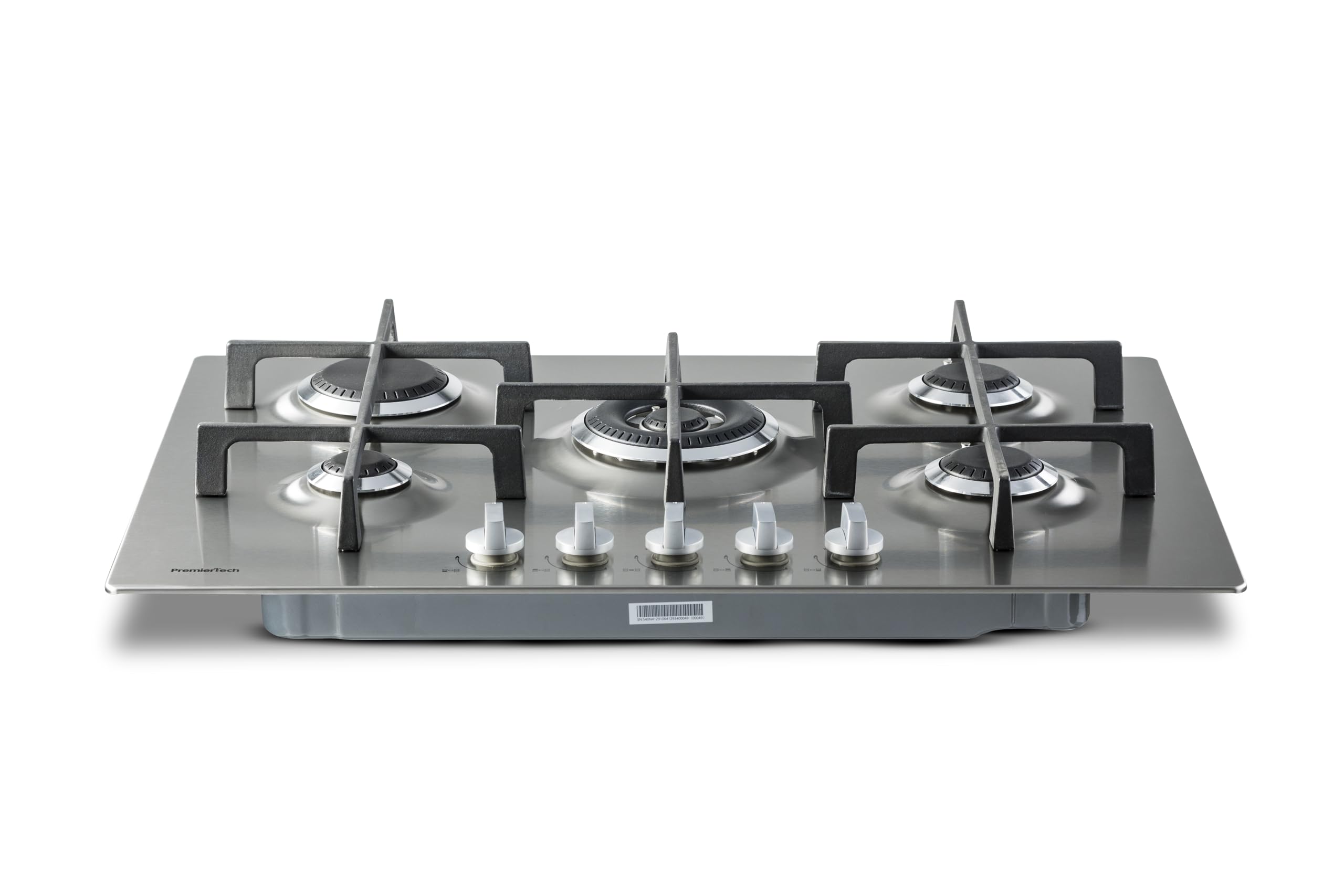 PremierTech Piano Cottura a Gas 5 fuochi, 75cm, Supporti in Ghisa Professionali, Ugelli Metano e Kit GPL Inclusi, Manopole Alluminio, Da Incasso, Acciaio Inox, Design Esclusivo 3D, PT755LX
