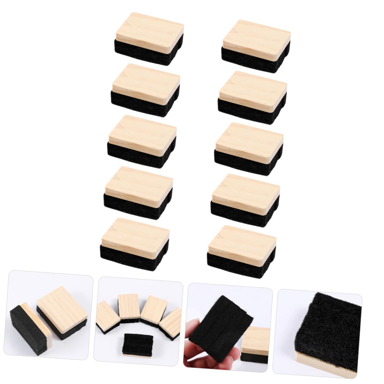 Gadpiparty 5 Sätze Radiergummi Mini Schwarz Trocken Abwischbarer Kreideradierer Whiteboard-trockenlöscher Staubfreier Kreidereiniger Tafelwischer Hölzern 10 Stück * 5
