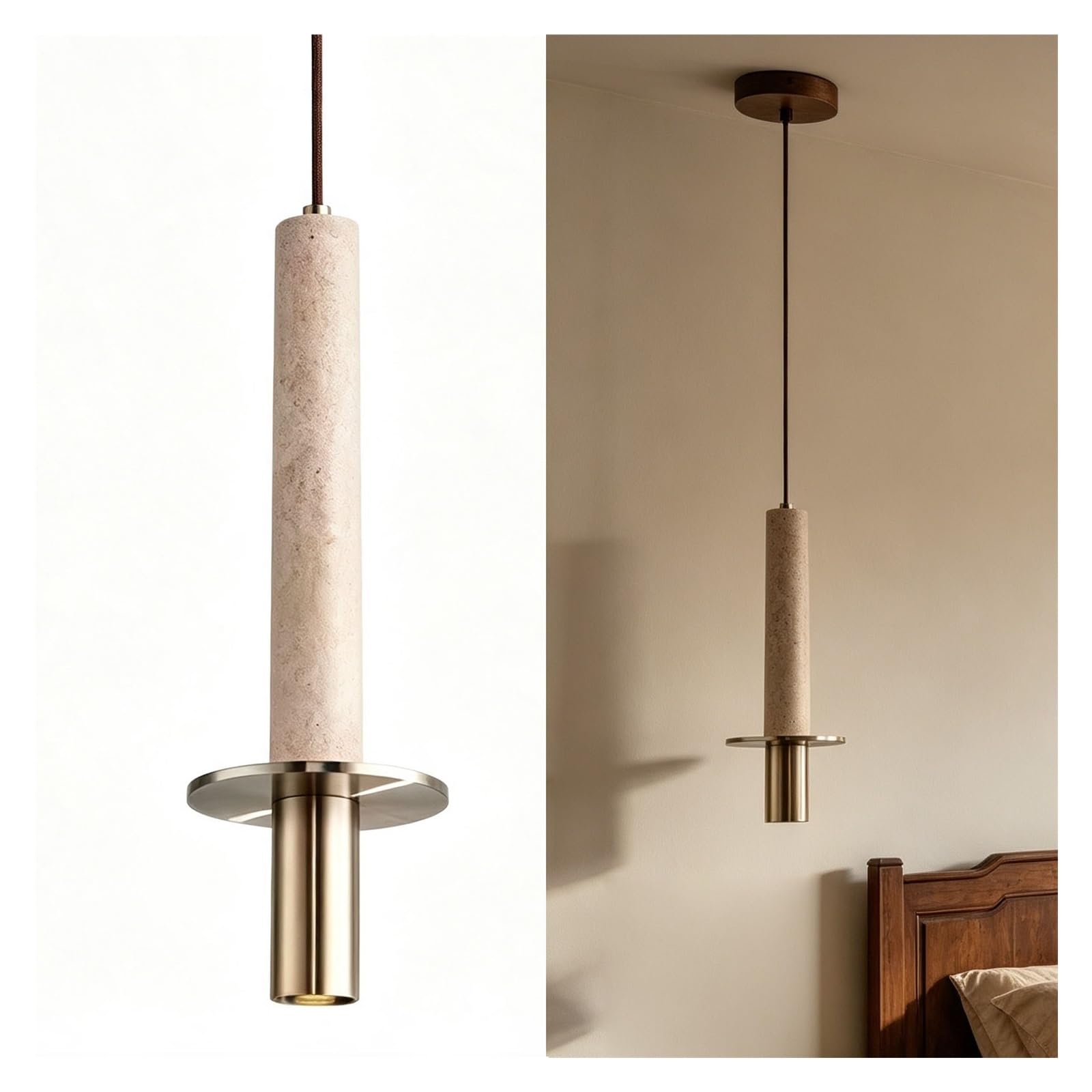 LUOYAOB Travertine Pendant Light Marble Tube Hanging Lamp Suspension Light