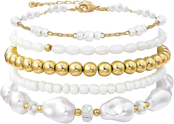 Shell Bracelet Seashell Boho Beaded Stretch Bracelets for Women Summer Beach Bracelets Starfish Charm Bracelet Stackable Gold Plated Bracelets Set for Women