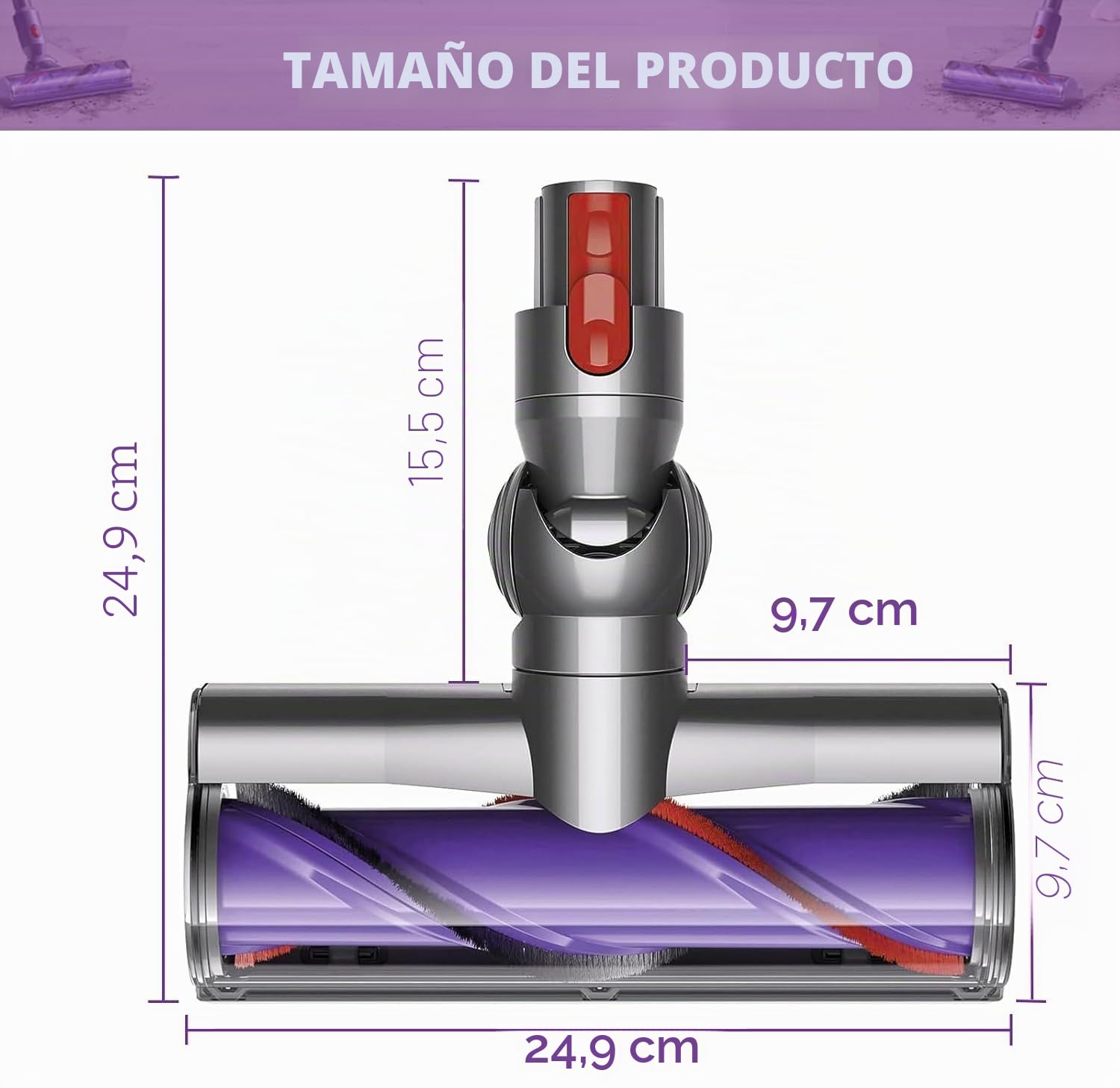 Cepillo compatible con Dyson V7, V8, V10, V11, V15, SV10, SV11, SV12, SV14, SV15, SV22, SV25, SV27, SV28, SV37, pieza de repuesto de limpiador de transmisión directa, cabezal de turbina, boquilla de