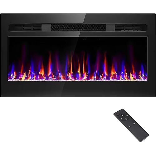 31 Inch Electric Fireplace Recessed and Wall Mounted, Fireplace Heater and Linear Fireplace, Ultra-Thin Electric Fireplace, Low Noise, with Timer, Remote Control, Adjustable 12 Flame Color, 750/1500W