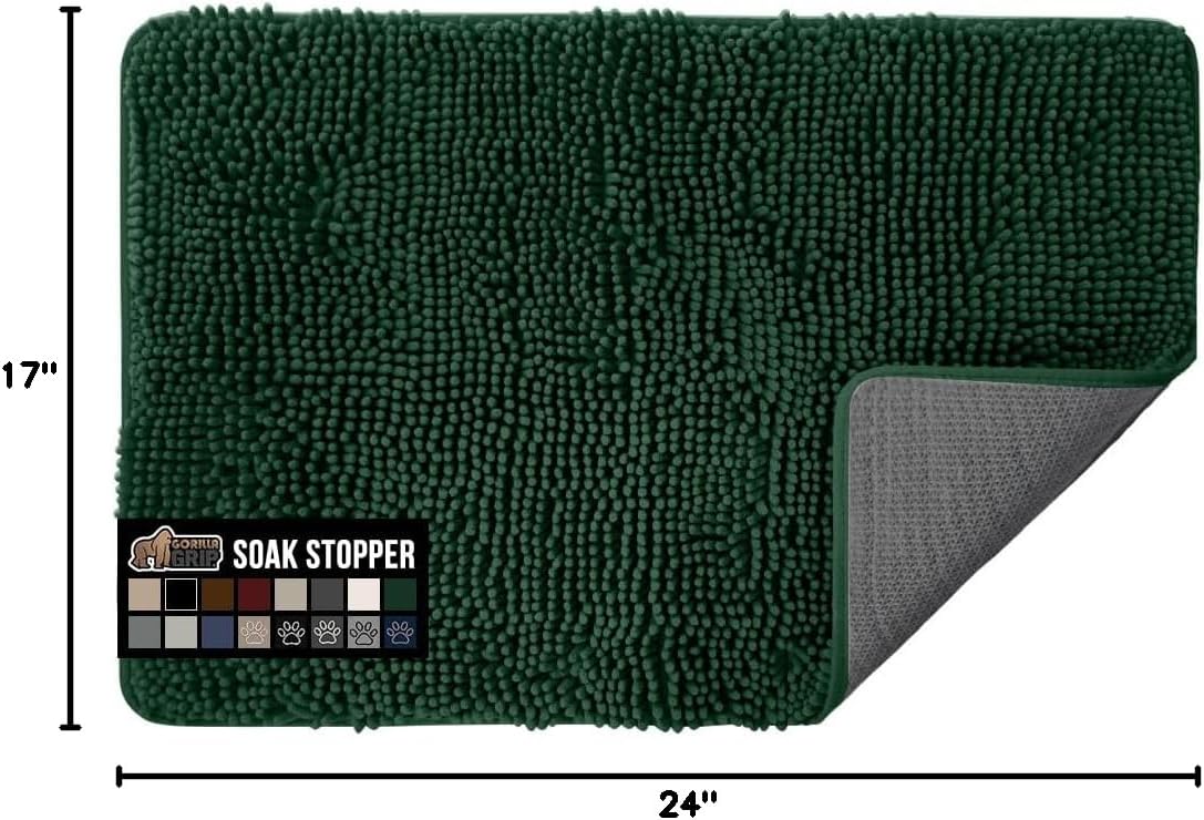 GORILLA GRIP SOAKSTOPPER Dog Door Mat, Machine Washable Rug Absorbent Doormat Captures Moisture Mud Dirt, Quick Dry Soft Chenille Entryway Rugs Indoor Entrance Mats for Dog Paws, 24x17 Deep Green - Image 2