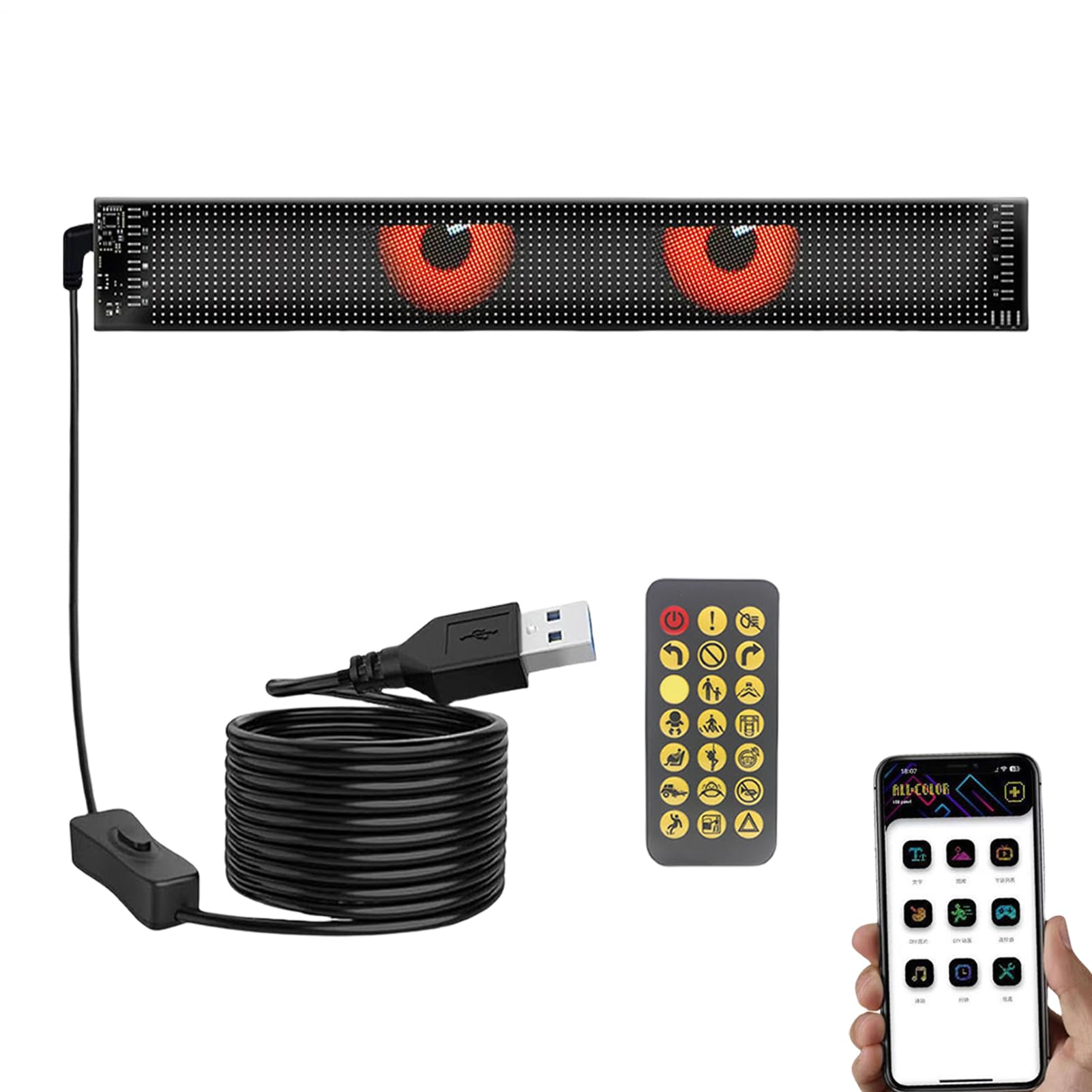 Ojos para parabrisas LED interactivos y paneles programables de decoración para coche 8