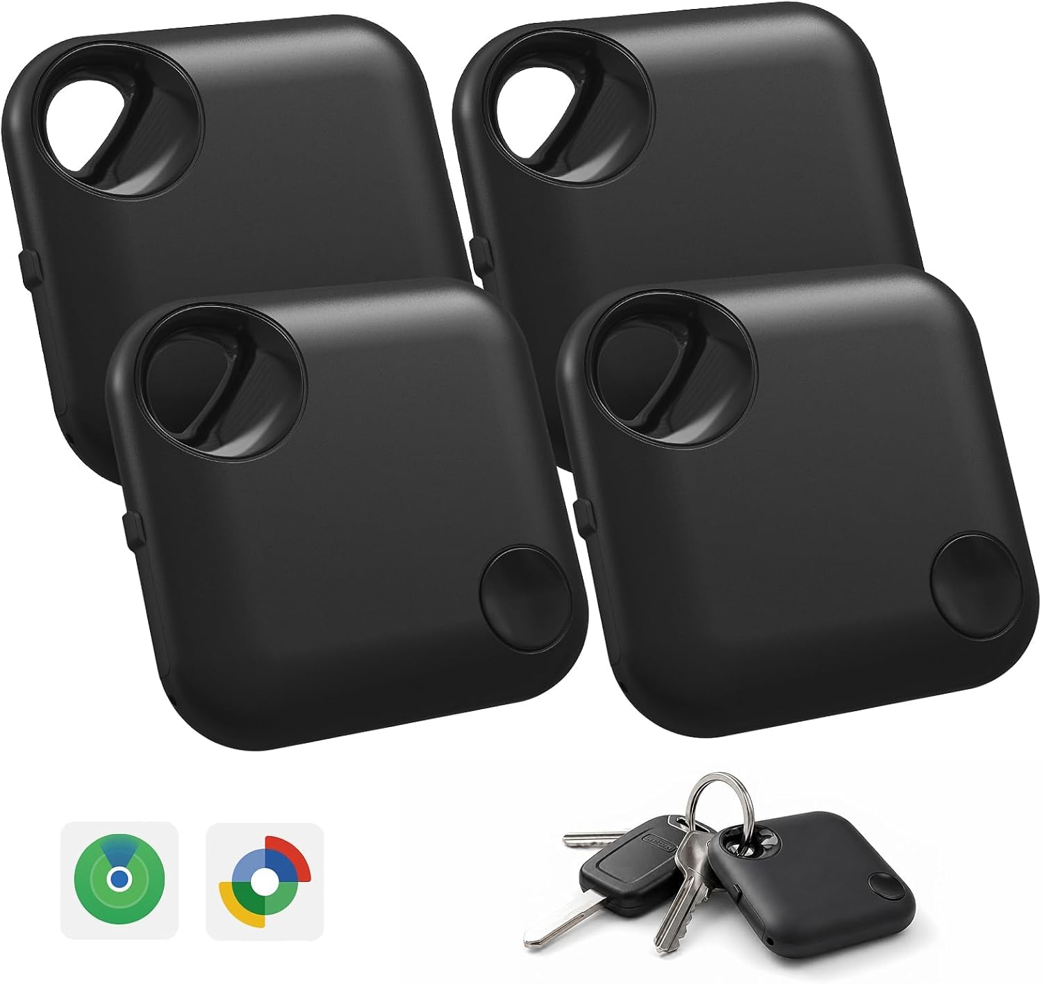 4 localizzatori di chiavi per Android Smart Tag iOS e Android | Localizzatore GPS compatibile con Apple Find My o Google Find Hub, durata di 12 mesi