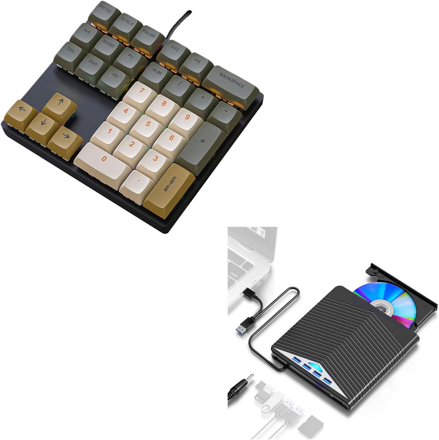Wired Mechanical Numpad & External CD/DVD Drive for Laptop