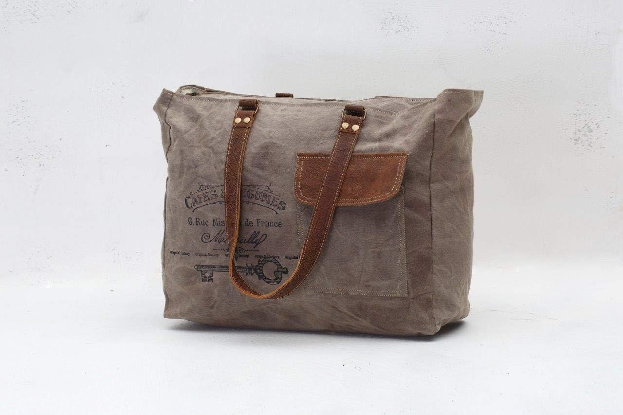 Myra Bags Cafe & Legumes Upcycled Canvas Weekender Bag S-0772