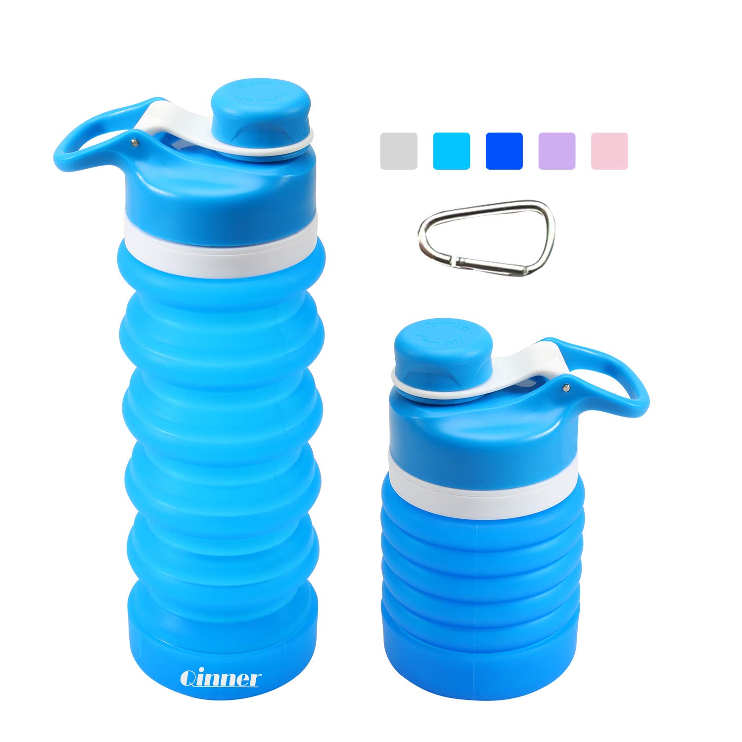 Qinner Collapsible Water Bottle Food-Grade Silicone, Leak Proof Portable Travel &Sports Water Bottle