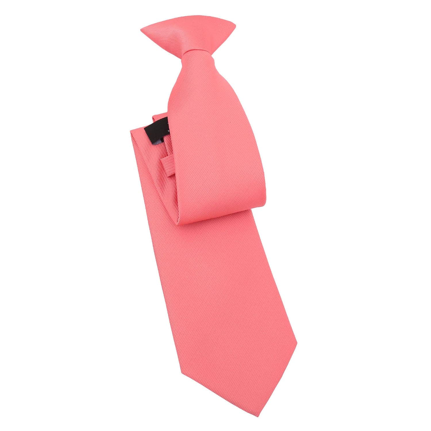 DQT Mens Plain Twill Clip-On Tie - Pre-Tied Necktie - Wedding, Business & Formal - Coral
