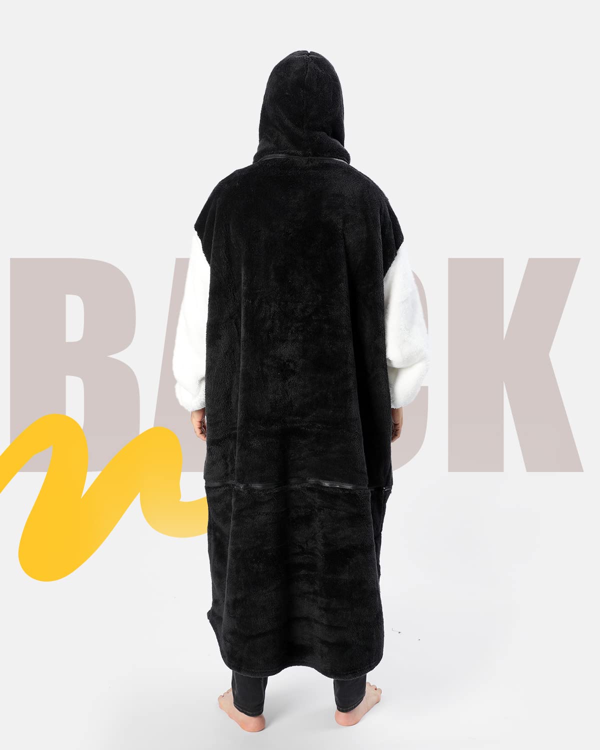 Argstar Coperta con Maniche Oversize Cappuccio da Donna e Uomo, Coperta Portatile Sherpa per Adulti Comoda Calda Felpa Cappuccio con Tasca Profonda Manica Elastica (Nero Ispessito Allungato)