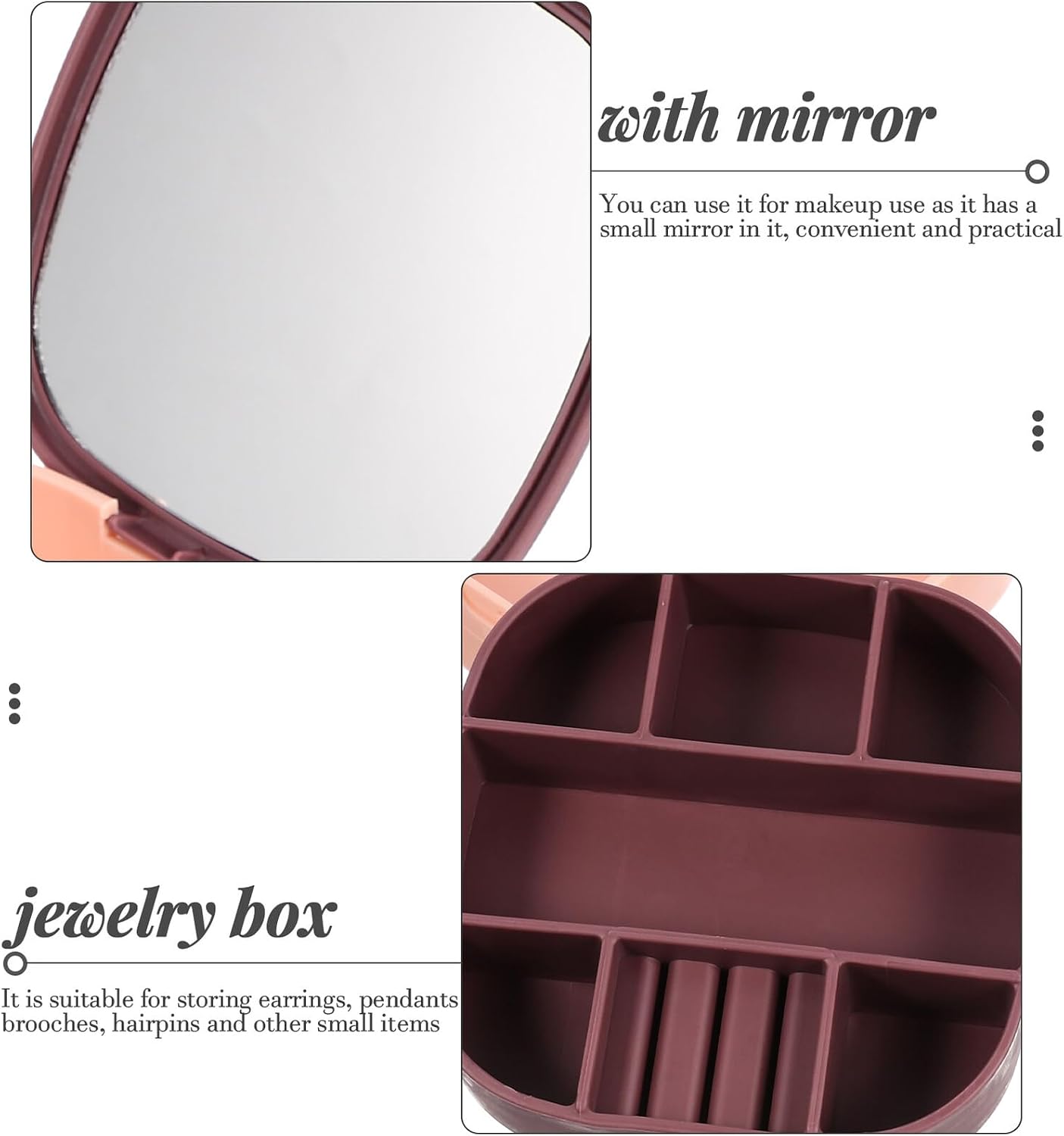 MAGICLULU Travel Jewelry Box with Mirror Necklace and Ring Organizer Pink Purple Compact Jewelry Storage Case for Bracelets and Earrings for Women image 3