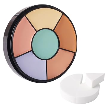MEICOLY Face Color Correcting Palette, 6 Colors Correctors,Cream Concealer Camouflage Makeup Palette with 8 pcs White Makeup Sponges,Conceals Dark Circles, Blemishes, and Redness,Cruelty Free