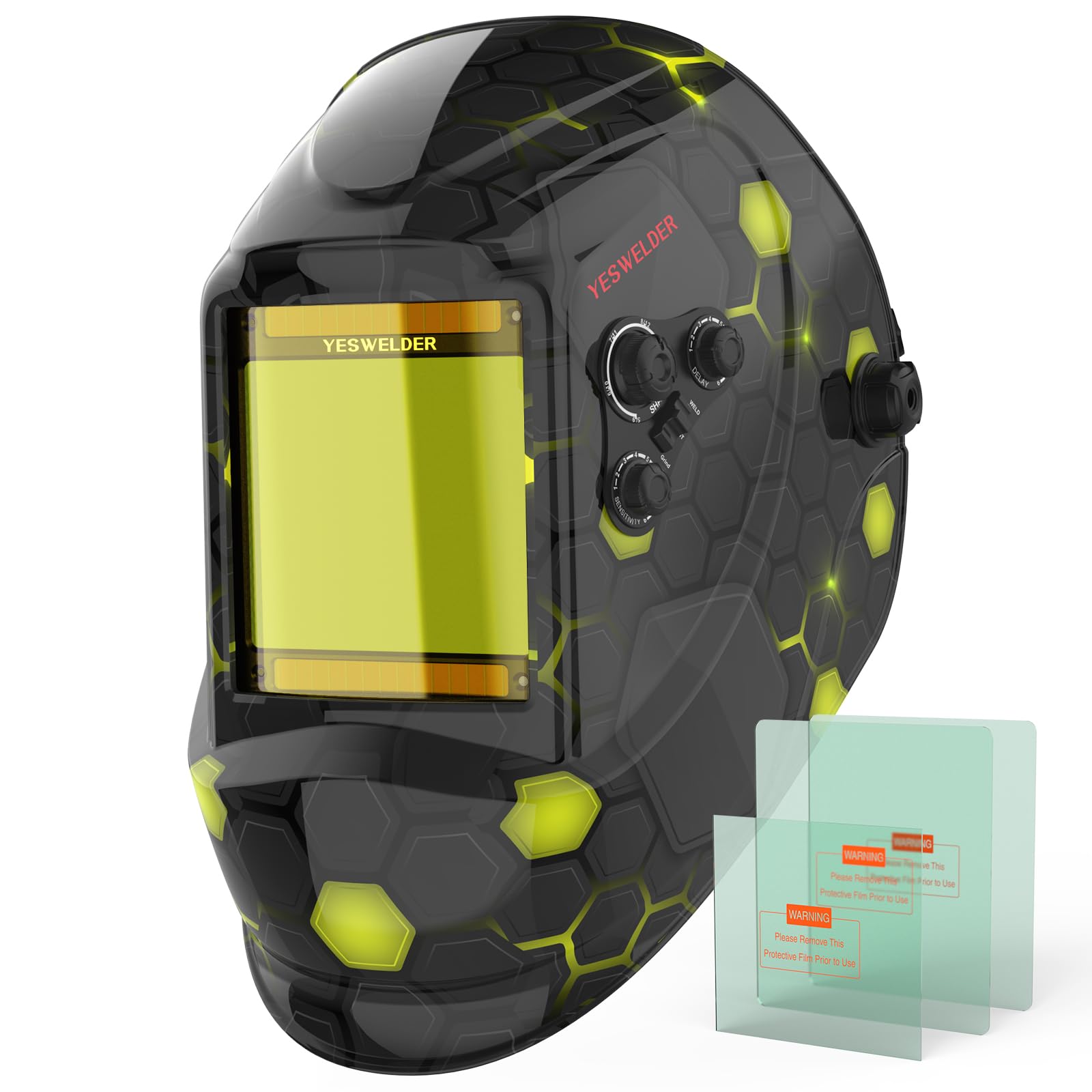 YESWELDER Large View Auto Darkening Welding Helmet, Blue Light Blocking, 1/1/1/1 True Color Solar Powered Welder Hood Mask with 4 Arc Sensors, Wide Shade 3/5-9/9-13 for TIG MIG ARC CUT and GRIND