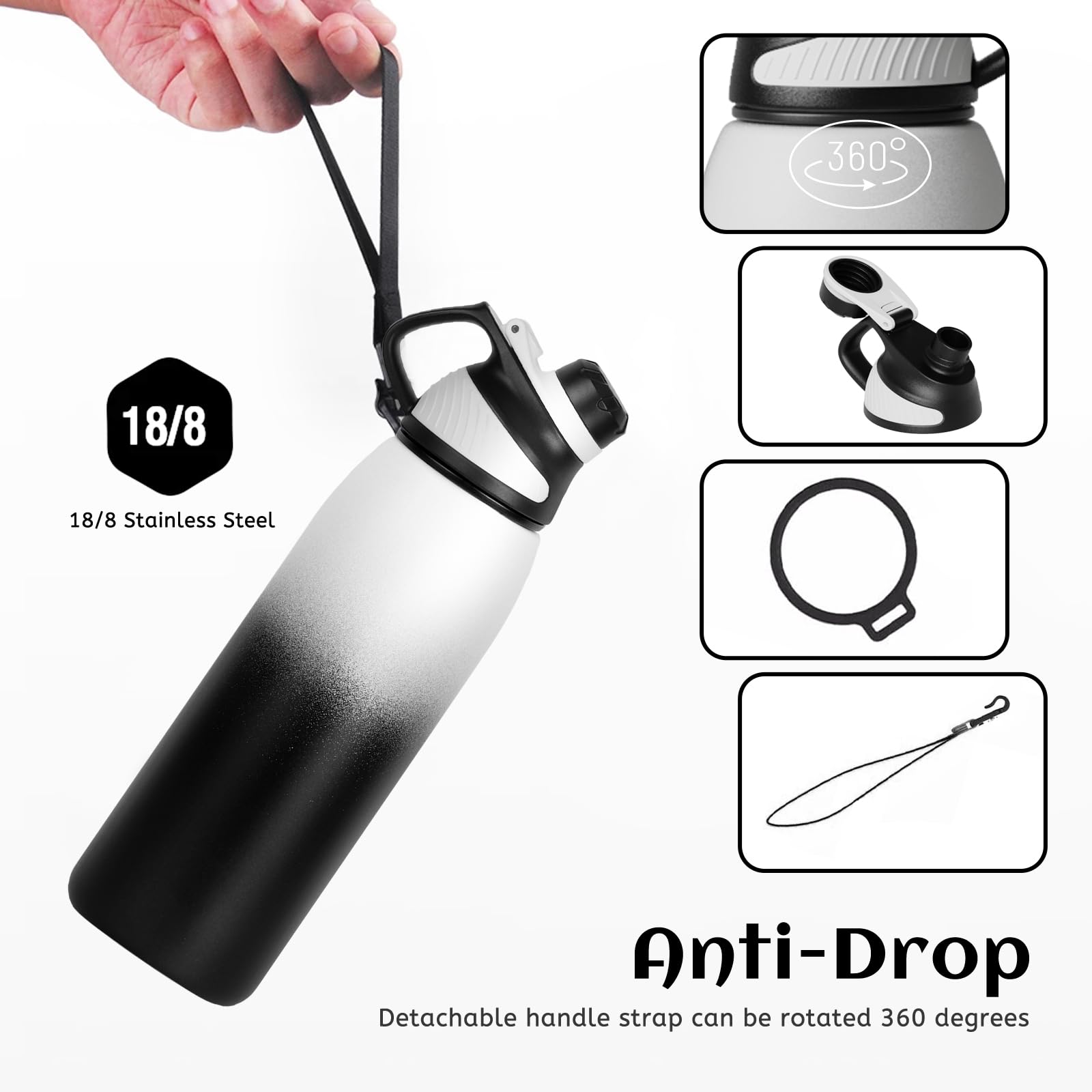Gourde Isotherme Fjbottle 400ml-1.5L - Couvercle Magnétique - Sans BPA - Acier Inox - Voyage & Sport